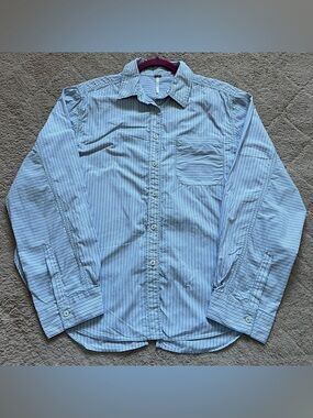 Free People Blue Stripes Cotton Tie Back Blouse Preppy Cottage Women's Size S